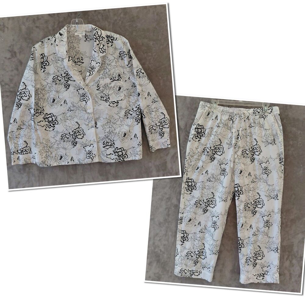 Haven Well Within Cotton Poplin Sketched Flora Pajama Set Women's Large Cozy